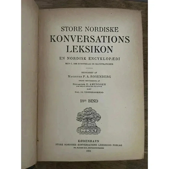 Vintage Leather Bound Book 1921 Denmark Store Nordiske Konversations Leksikon - Picture 7 of 8